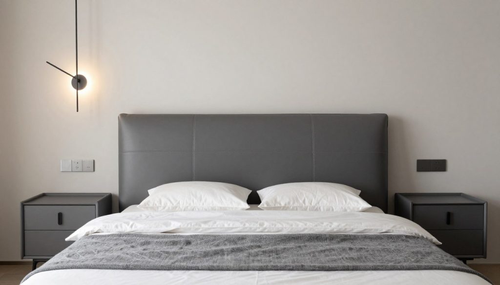 Minimalist bedroom with sleek leather panel headboard