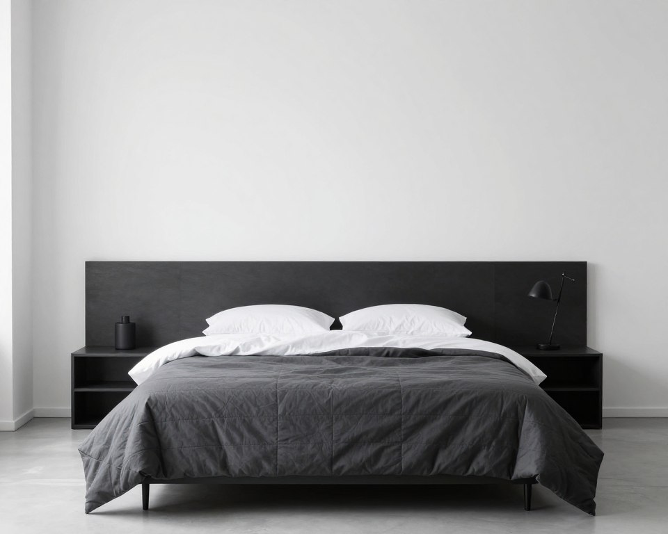 Minimalist modern bedding in charcoal and white
