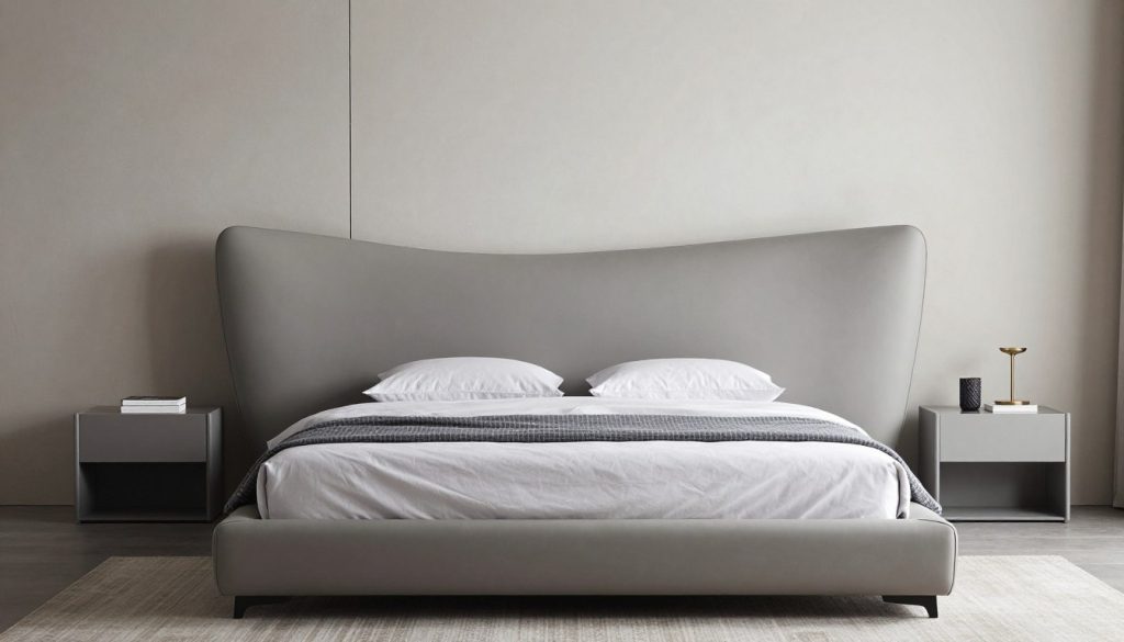 Modern bedroom with curved leather headboard design