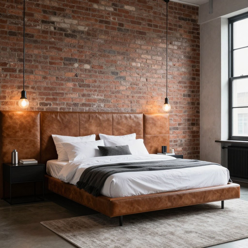 Modern panel headboard in urban loft bedroom