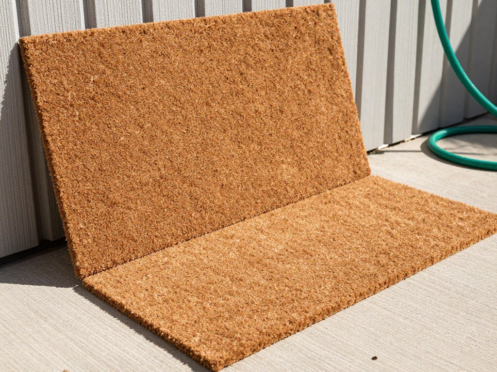 Monthly deep cleaning of coir mat outdoors