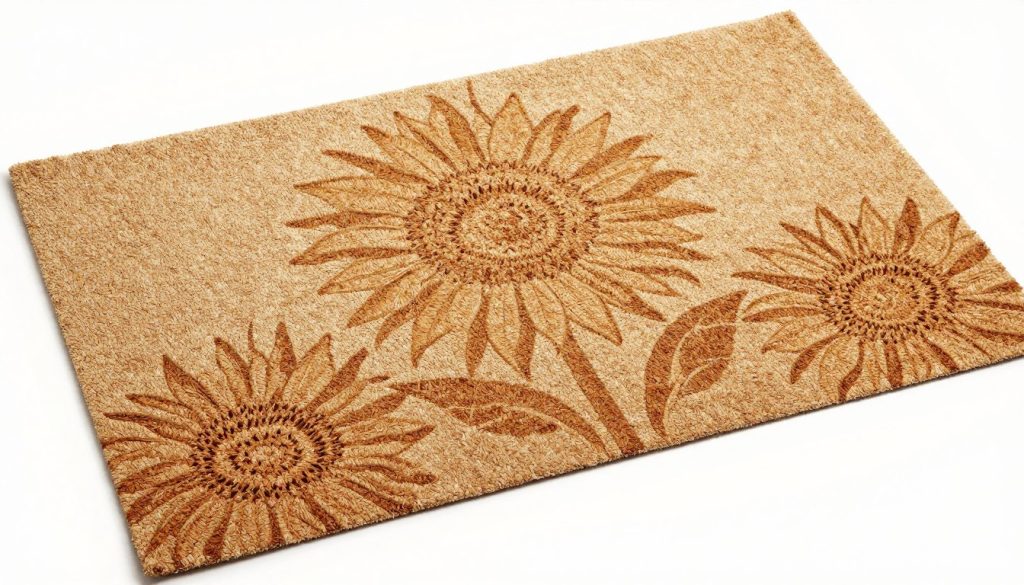 Nature themed coir doormat with botanical design