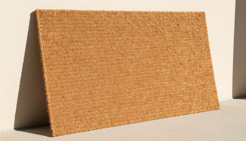 Properly cleaned and maintained coir doormat drying outdoors