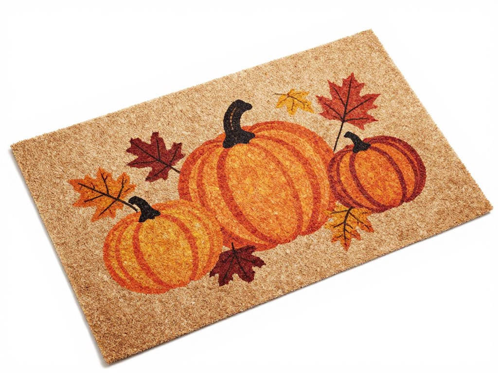 Seasonal fall themed coir doormat with autumn design