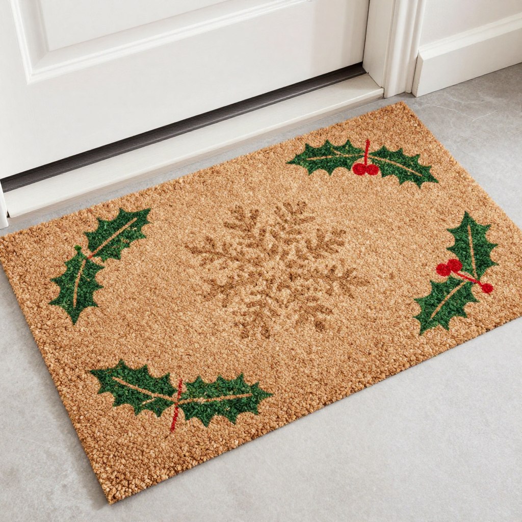 Seasonal holiday themed coir doormat