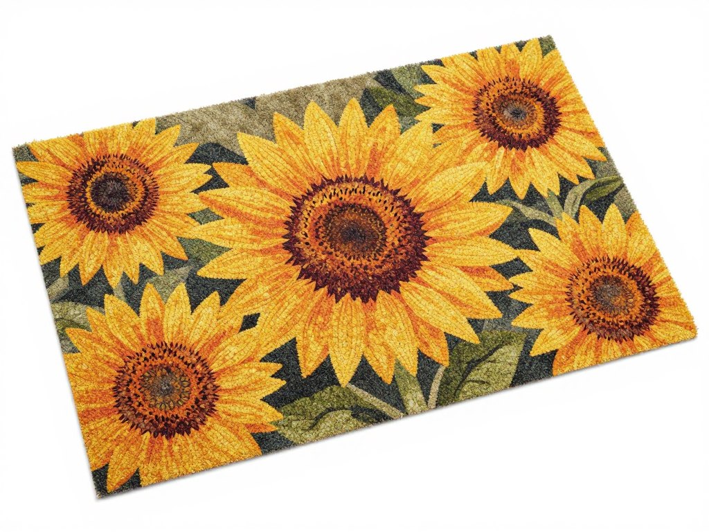 Sunflower botanical design coir doormat