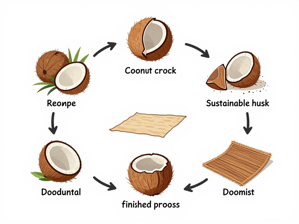Sustainable coir fiber production process illustration