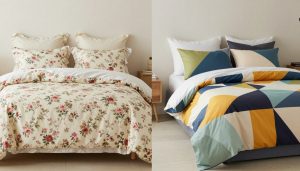 Vintage Floral Bedding vs Modern Prints comparison showing both bedding styles