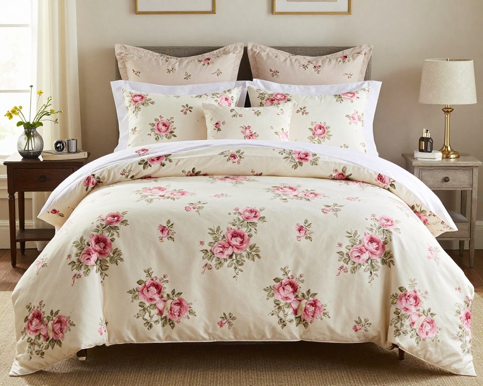 Vintage cottage rose bedding set in king size