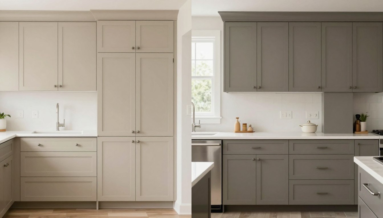 Accessible Beige vs Light Taupe Kitchen Cabinets comparison in modern kitchen setting
