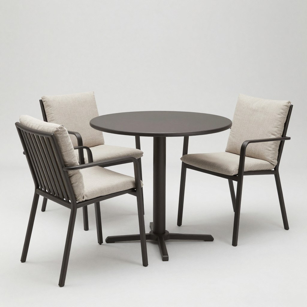 Aluminum bistro set with round table, NO PEOPLE, NO HUMANS, NO HANDS