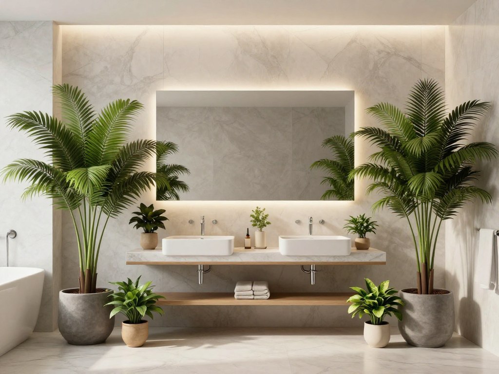 Bathroom showing balanced plant placement and visual flow