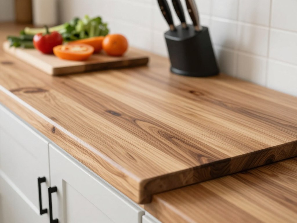 Butler's pantry butcher block counter detail showing wood grain and prep area
