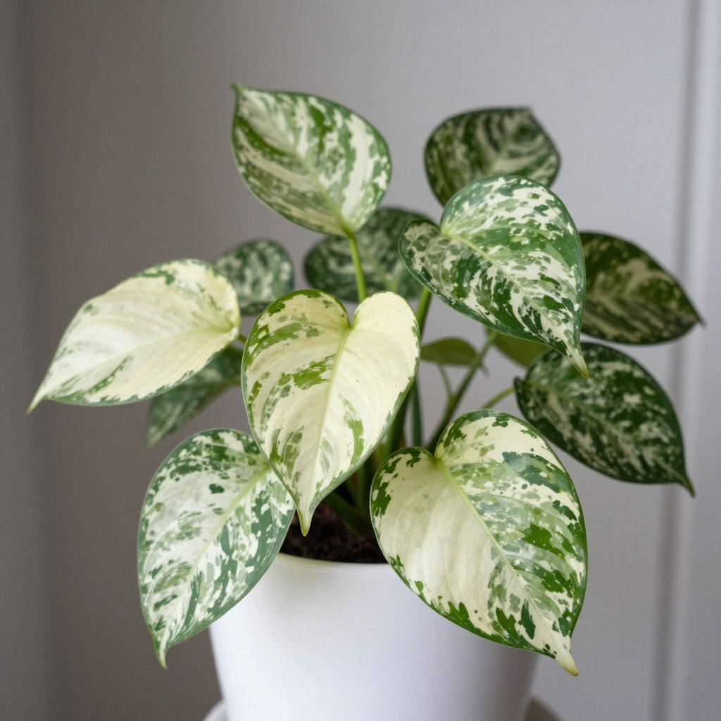 Close-up of variegated plant leaves showing subtle color variations that coordinate with room decor, NO PEOPLE, NO HUMANS, NO HANDS