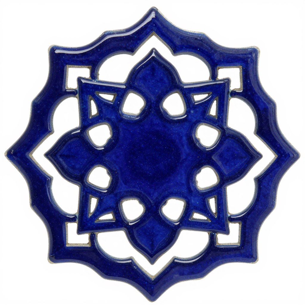 Cobalt blue arabesque sea glass tile with ornate shape