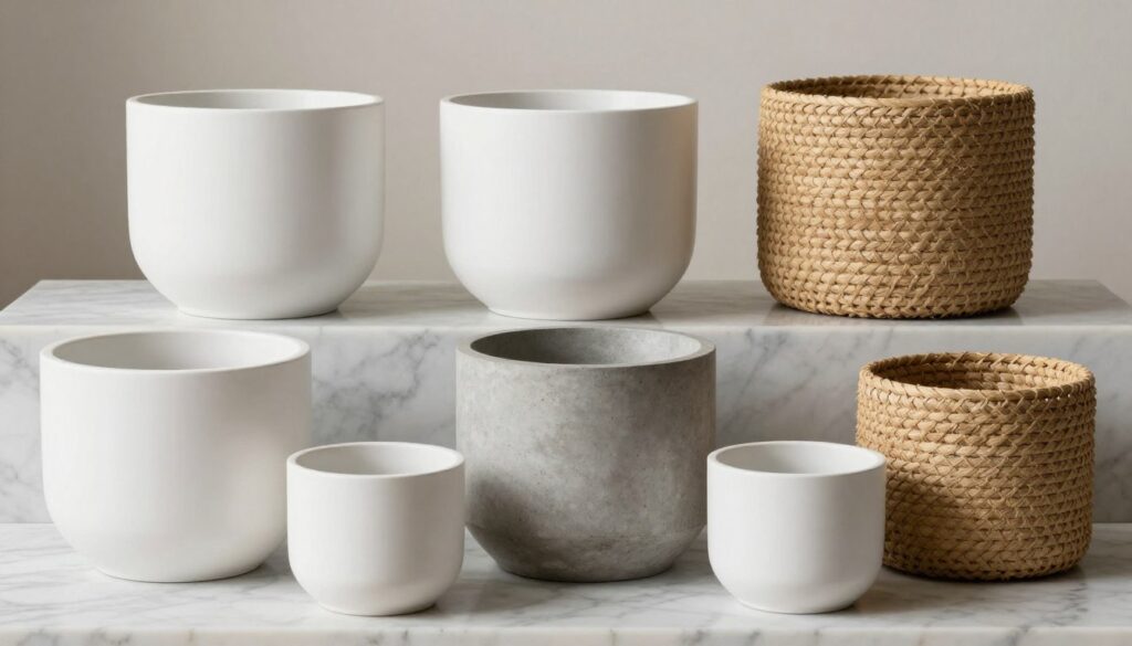 Collection of luxury bathroom planters in various materials and styles