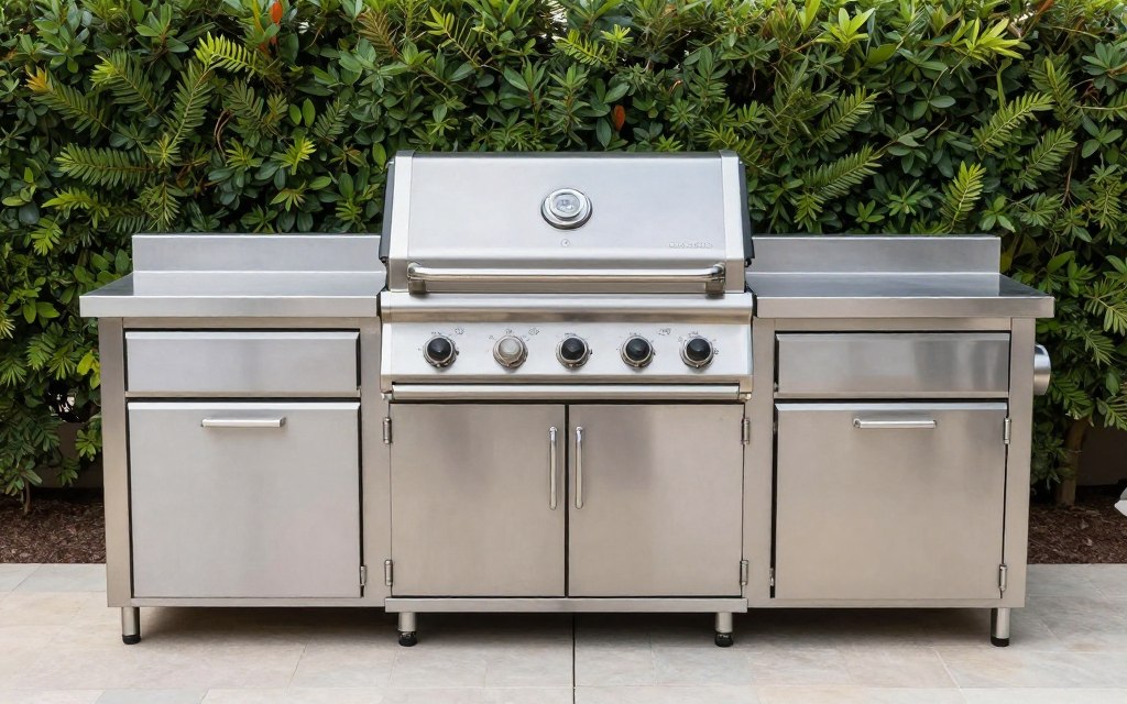 Compact linear outdoor kitchen showing efficient workflow arrangement