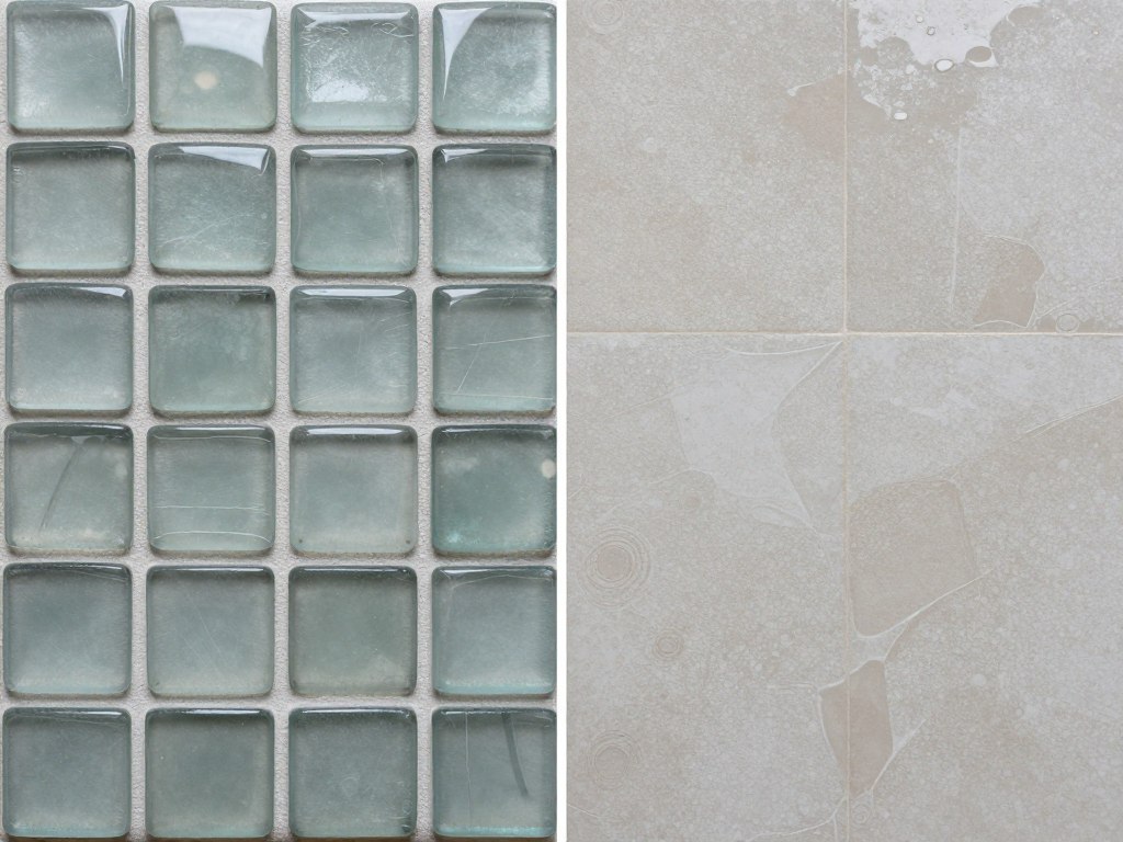 Comparison of clean versus water-spotted glass tile