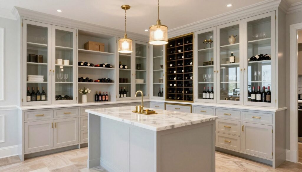 Complete butler pantry design showcasing multiple luxury features and elegant finishes
