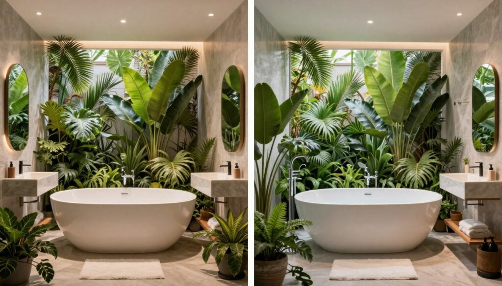 Complete luxury bathroom transformation with botanical sanctuary design