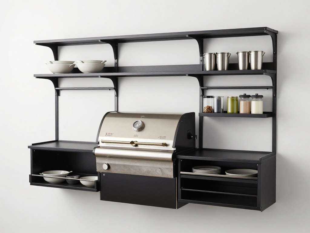 Complete wall-mounted outdoor kitchen system with accessories