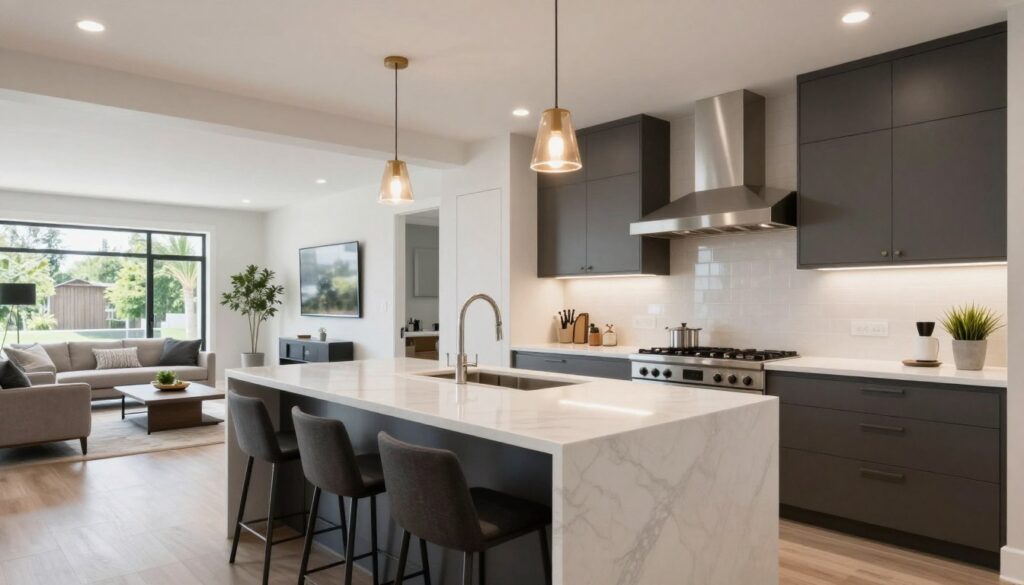 Contemporary open-concept kitchen with island and multiple work zones