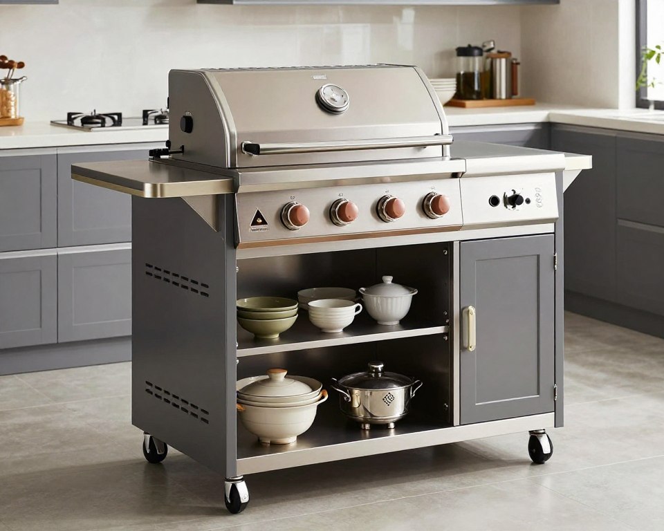 Deluxe outdoor kitchen cart with multiple features