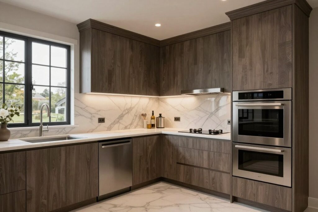 Elegant butler's pantry showcasing cohesive luxury design with premium materials