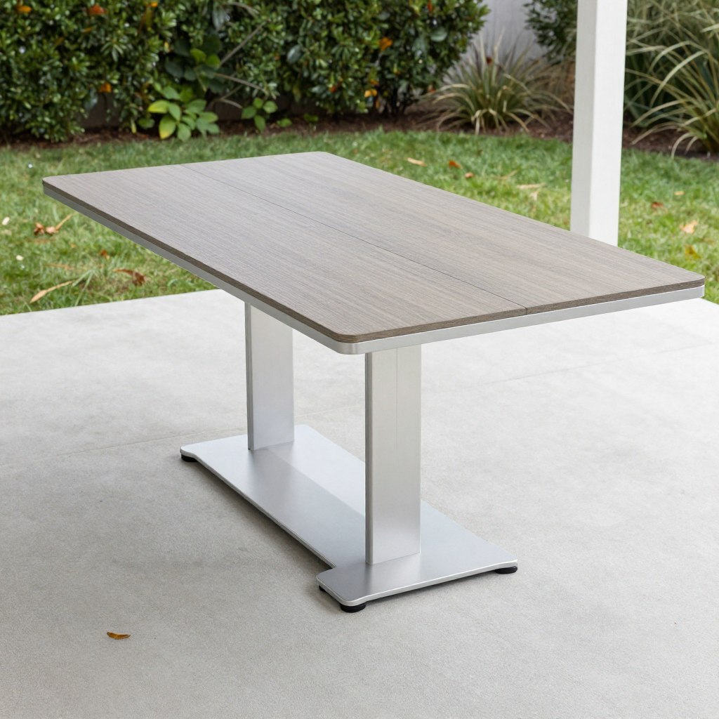 Extendable weatherproof dining table, NO PEOPLE, NO HUMANS, NO HANDS