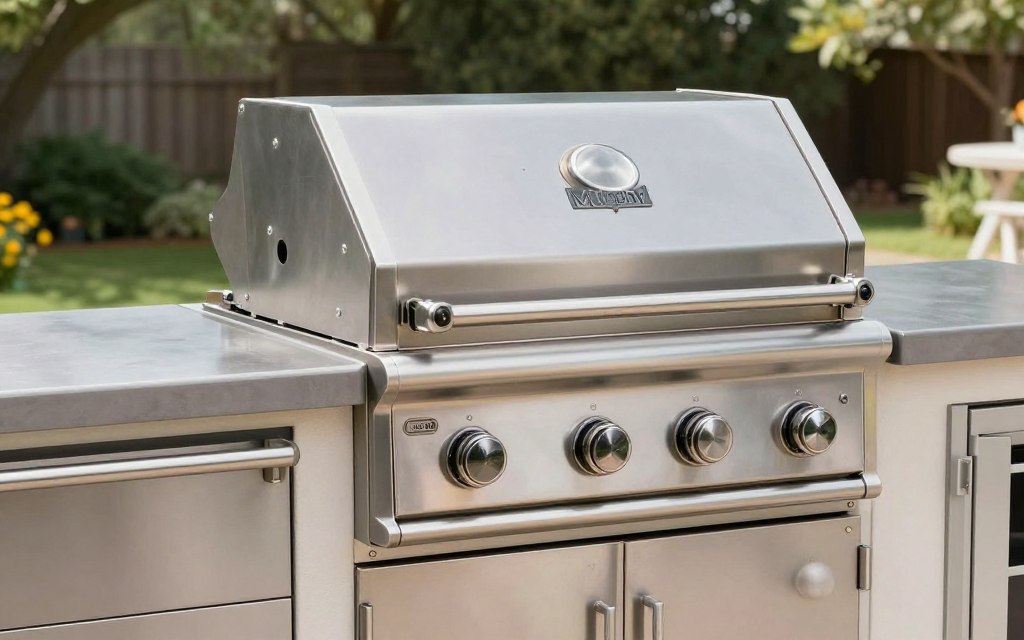 Fold-out outdoor kitchen in open position showing cooking surface