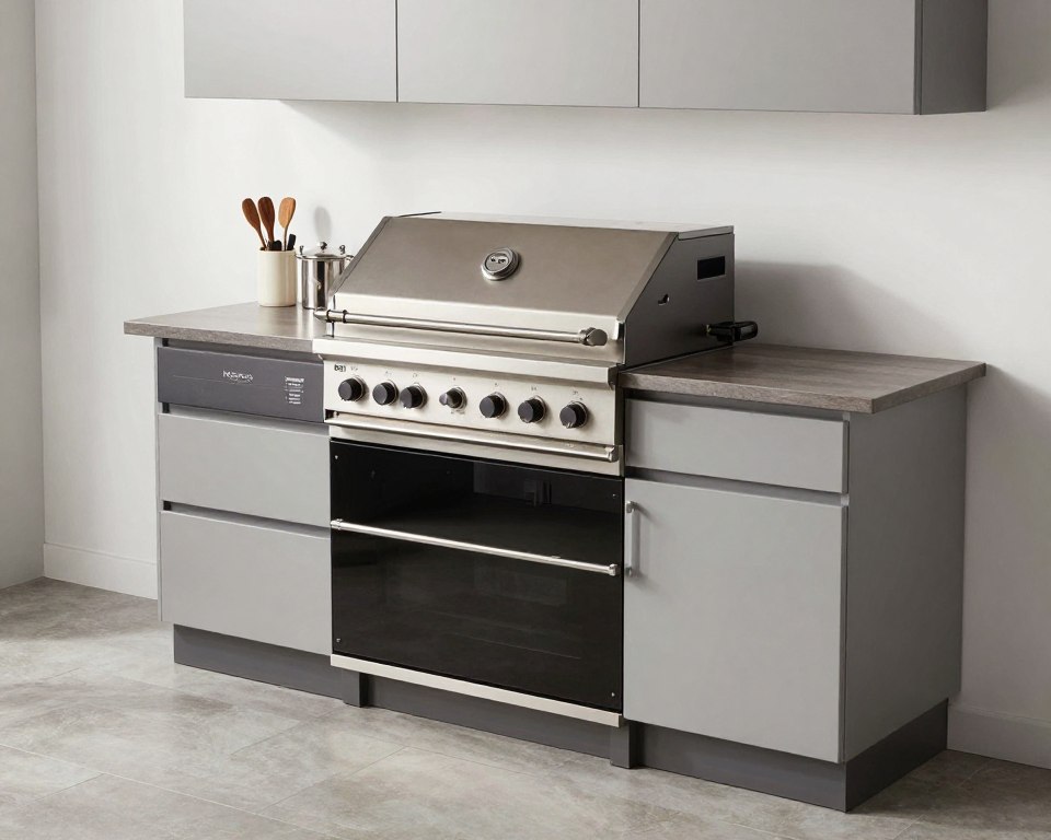 Fold-out outdoor kitchen with integrated grill and storage