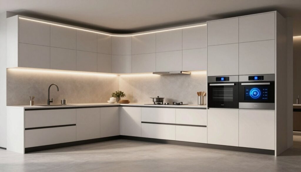 Futuristic smart kitchen with advanced technology and flexible layout