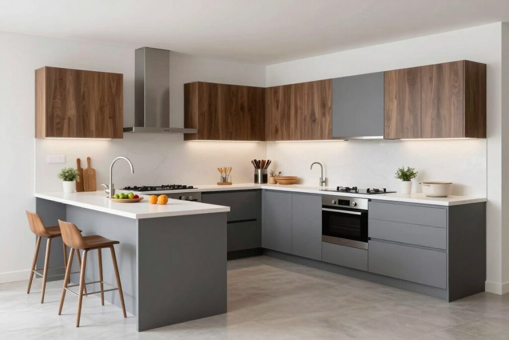 Hybrid outdoor kitchen mixing different layout styles