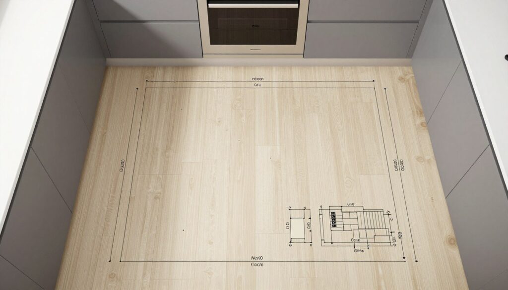 Kitchen with proper clearances and landing spaces marked