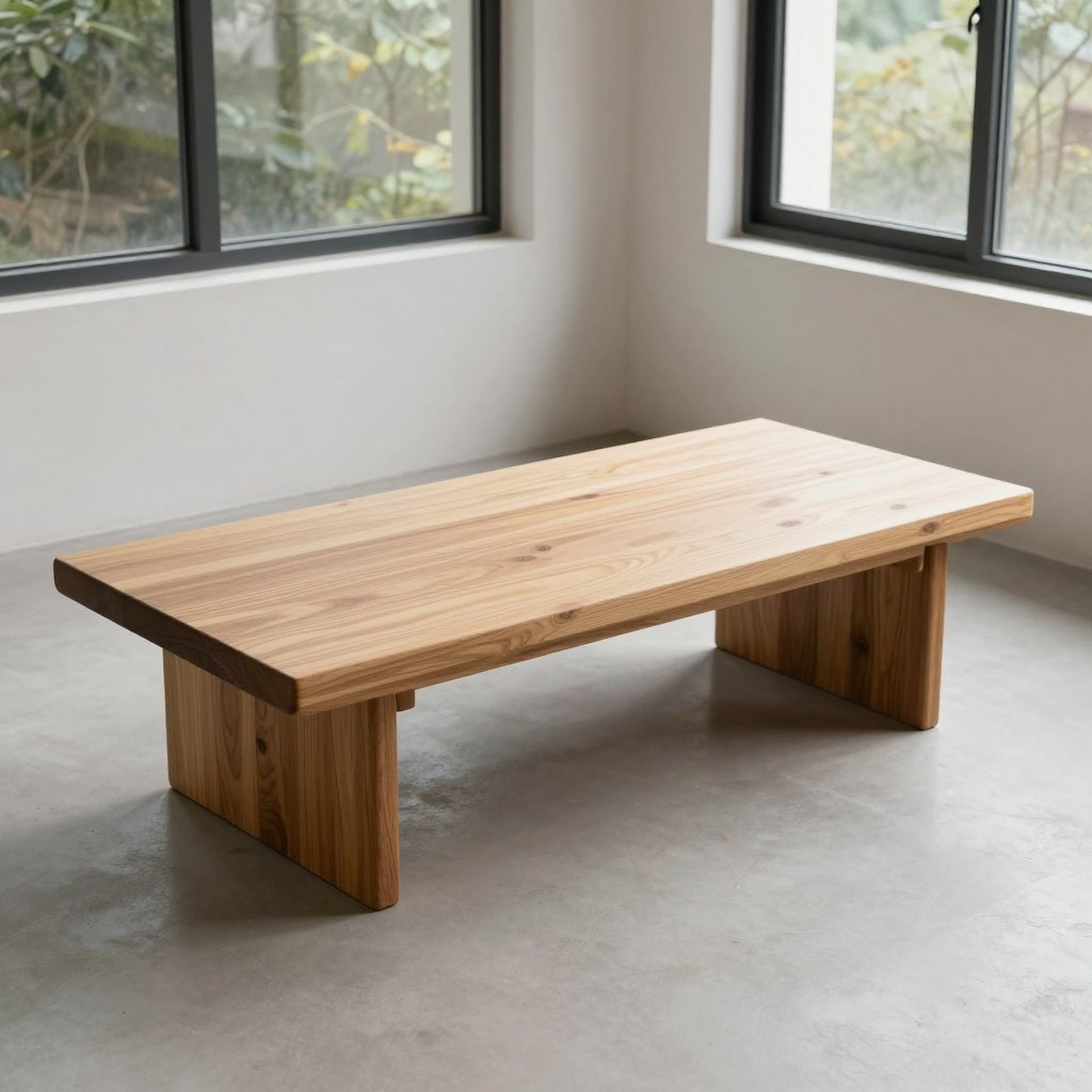 Low teak platform bench for meditation, NO PEOPLE, NO HUMANS, NO HANDS