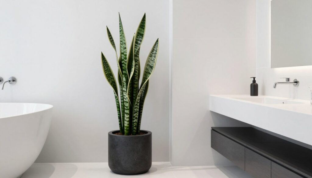 Modern minimalist bathroom with sculptural architectural plants