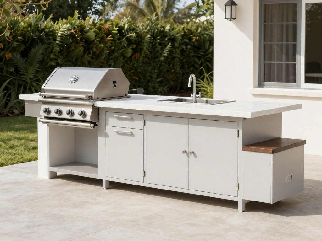 Multi-functional outdoor kitchen island with storage and seating