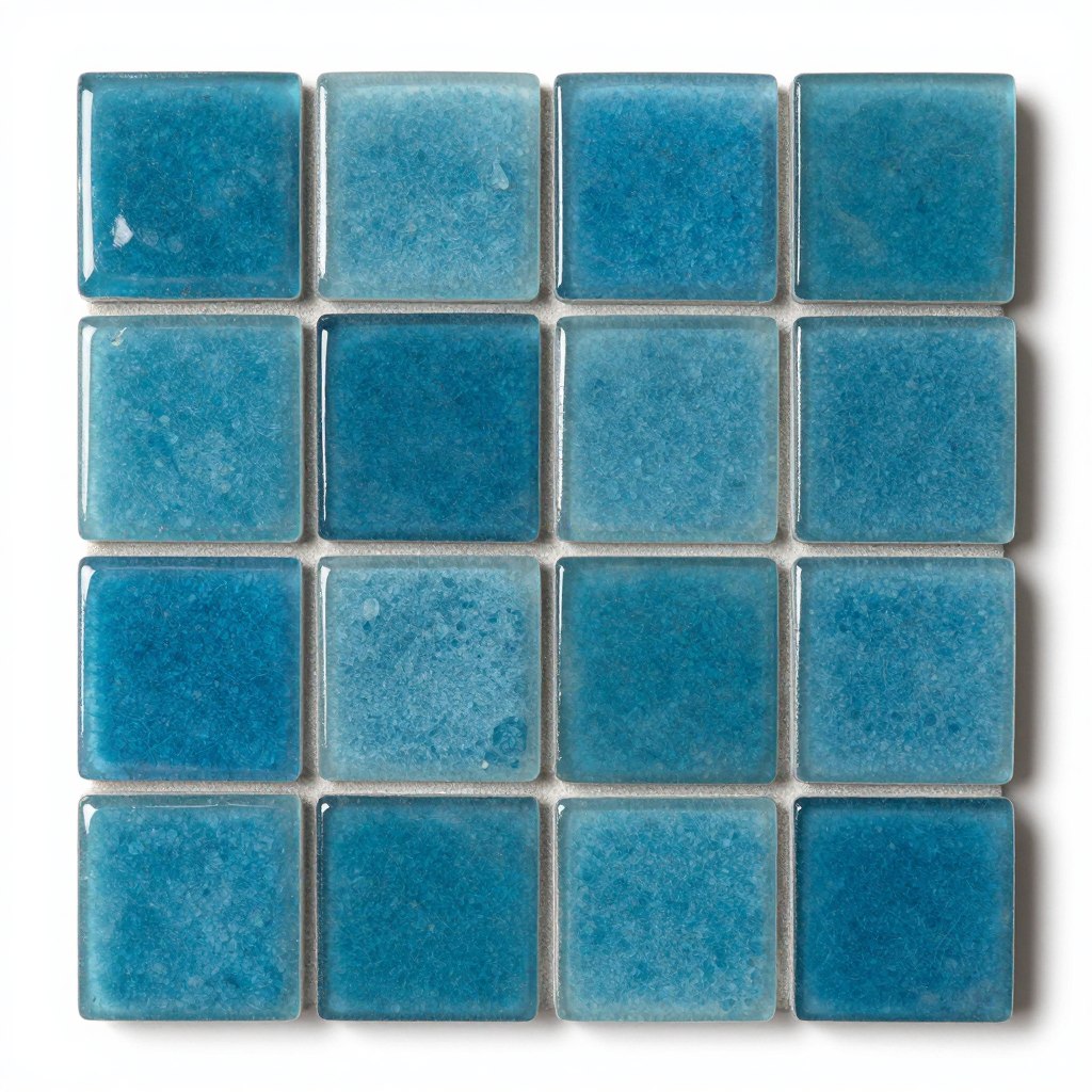 Ocean Blue subway sea glass tile sample showing color and finish