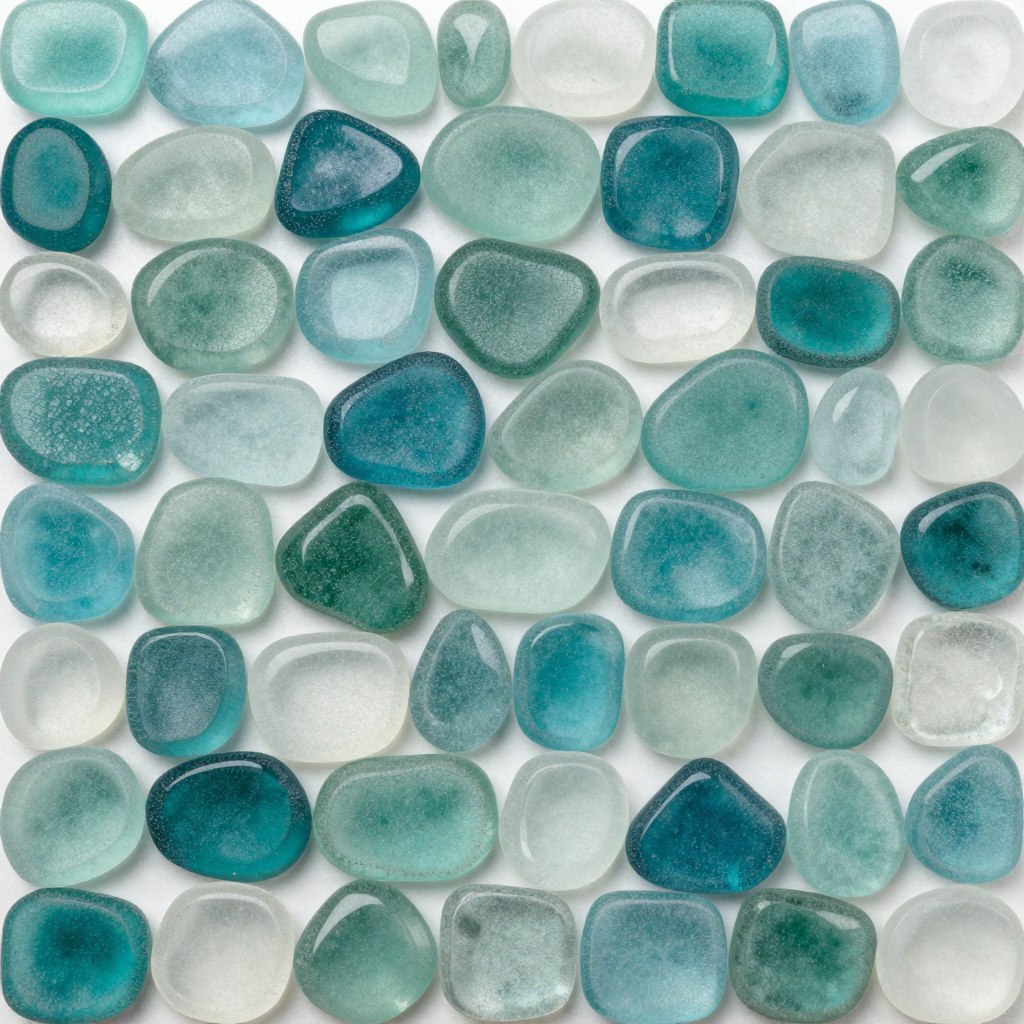 Ocean mix sea glass tile blend with blues greens and whites