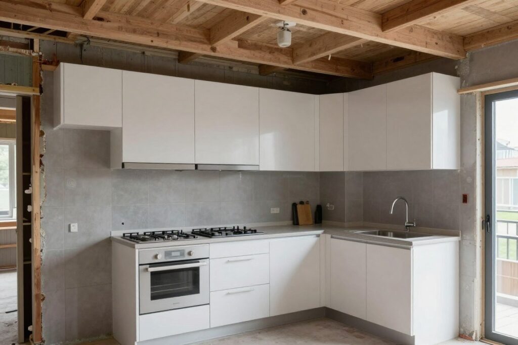 Outdoor kitchen installation in progress