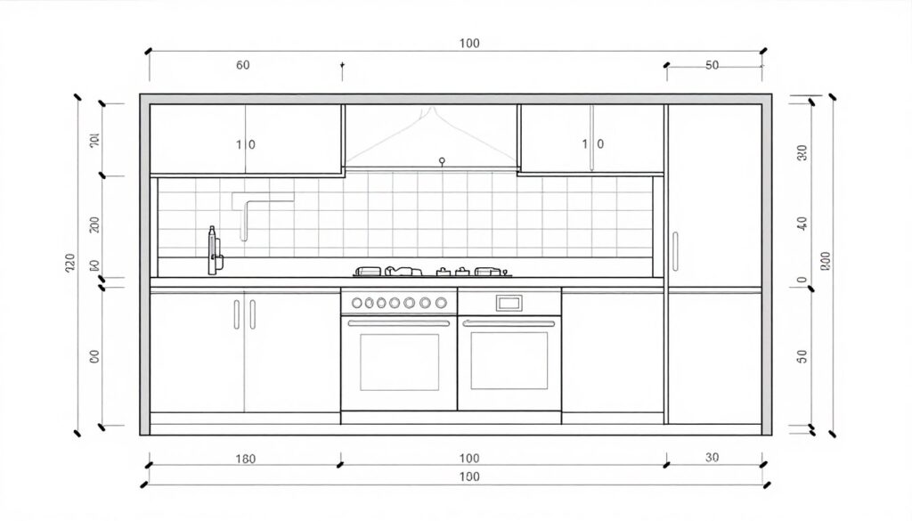 Outdoor kitchen space planning diagram with measurements
