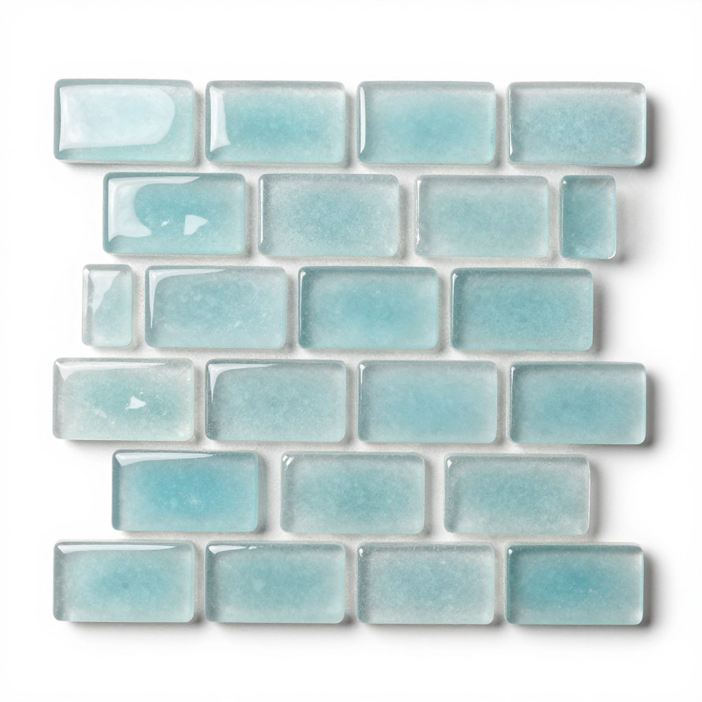 Pale aqua mini subway sea glass tile in small format