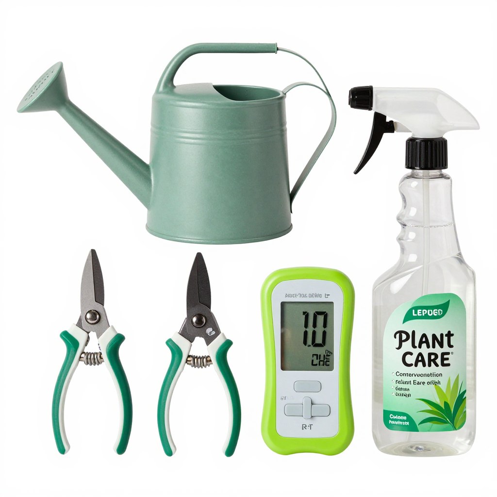 Plant care tool kit with essential supplies, NO PEOPLE, NO HUMANS, NO HANDS
