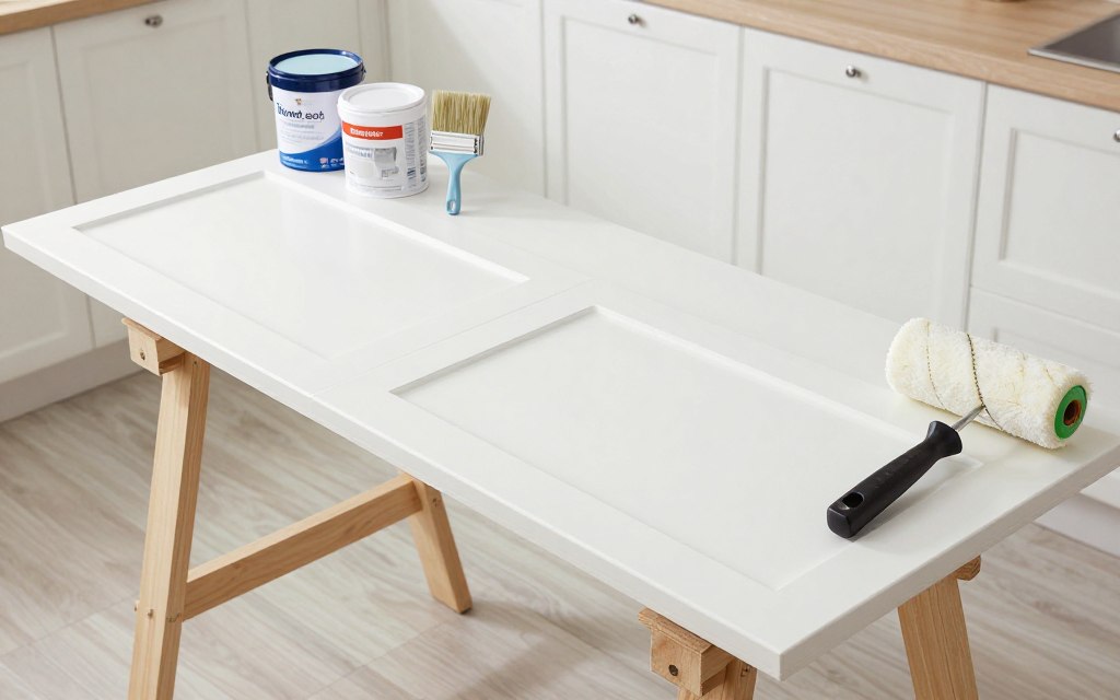 Professional kitchen cabinet painting preparation and setup