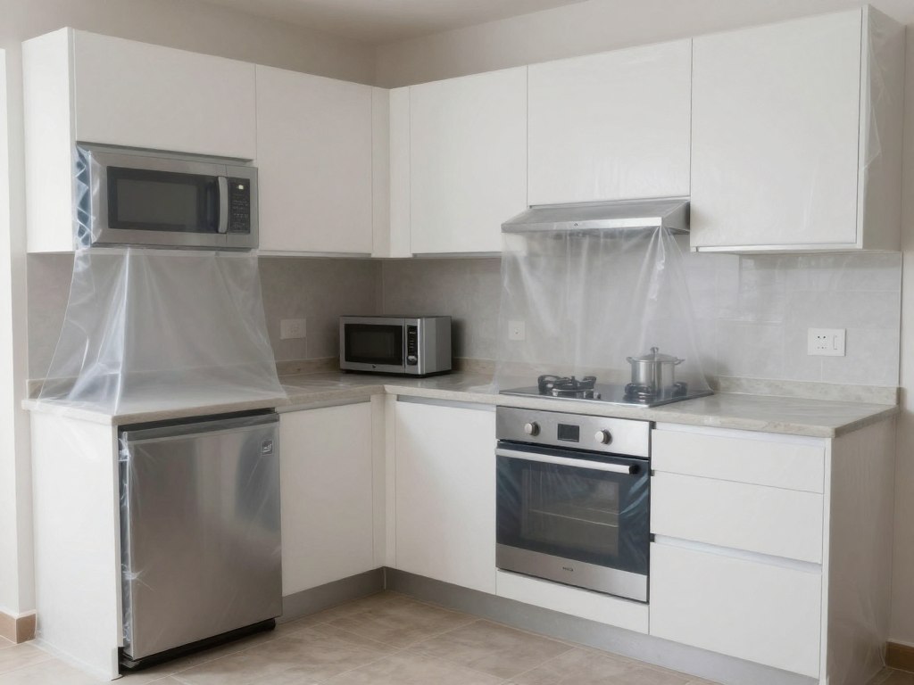 Protected outdoor kitchen with covers installed