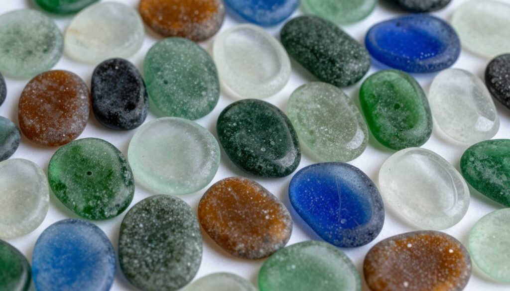 Recycled sea glass tiles showing eco-friendly material close-up