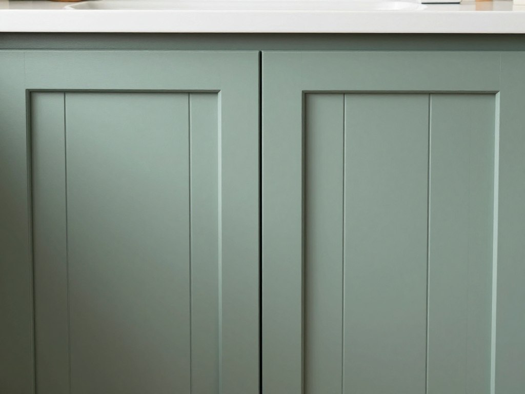 Sage green beadboard kitchen cabinets