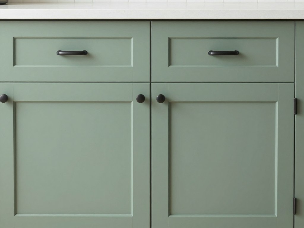 Sage green shaker style kitchen cabinets