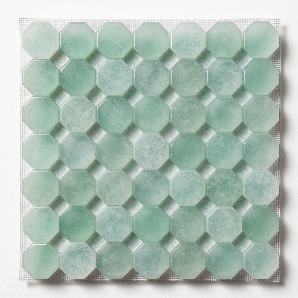 Seafoam hexagon mosaic tile sample in pale green