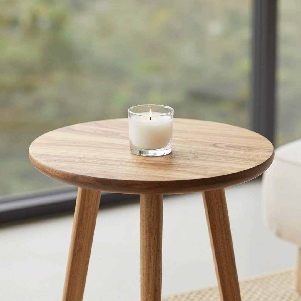 Small weatherproof accent table for wellness corner, NO PEOPLE, NO HUMANS, NO HANDS